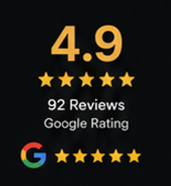 Google rating badge showing 4.9 stars and 92 customer reviews